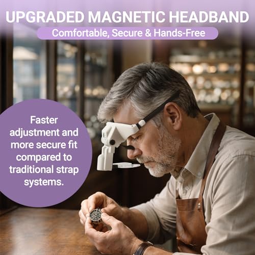 YOCTOSUN Magnifying Glass with Light,1.0X-4.0X Headband Magnifier 6 Lenses - color: White