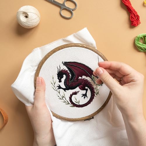 Rngmsi Water Soluble Embroidery Patterns - 6 Sheets Dragon Theme Stick and Stitch Embroidery Paper Designs, Fantastic Dragon Wash Away Transfer Paper Stabilizers for Hand Sewing Lovers