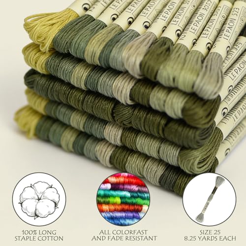 Premium Rainbow Color Embroidery Floss - Cross Stitch Threads - Friendship Bracelets Floss - Crafts Floss - 14 Skeins Per Pack Embroidery Floss, Light Moss Green,Gradient - color: Lt Moss Green,Gradient