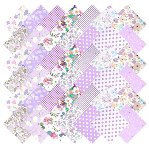 42Pcs Brown Charm Packs for Quilting Fabric Squares 5 x 5Inch, Purple - color: Purple