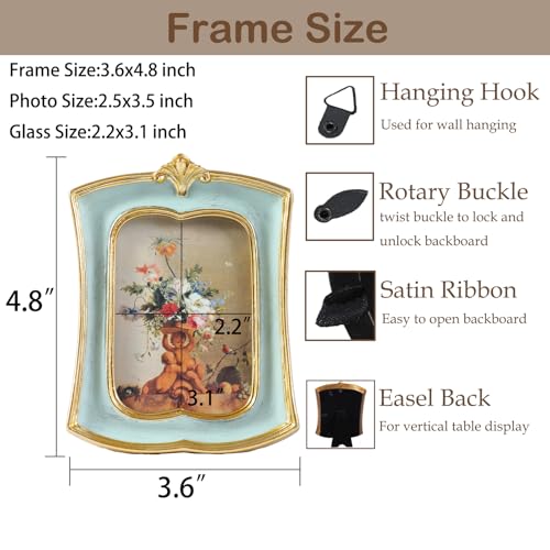Vintage Picture Frame 2.5x3.5 Antique Ornate Photo Frame Tabletop and Wall Hanging, Decorative Retro Design Home Decor, Old-Fashioned Photo Gallery Art, Sage Green - color: Sage Green, size: 2.5x3.5