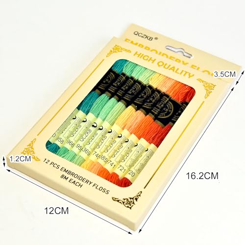 Premium Rainbow Color Embroidery Floss - Cross Stitch Threads - Friendship Bracelets Floss - Crafts Floss - 12 Skeins Per Pack Embroidery Floss,Green-Orange Gradient - color: Green-Orange Gradient