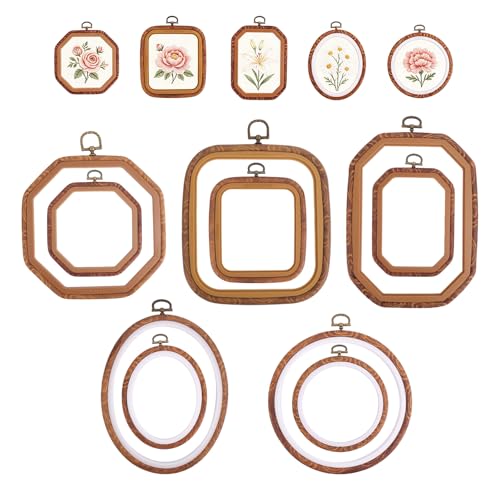 10pcs Embroidery Hoop Frames, Imitated Wood Cross Stitch Hoops Display with 10 Sizes & 5 Shapes Decorative Embroidery Hoop for DIY Sewing Art Crafts Needlework & Wall Hanging Decor