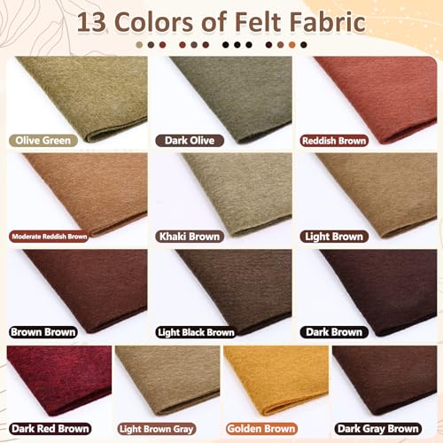 XSEINO 13 Rolls 8"x35" 1.4mm Thick Soft Felt Fabric Sheet 13 Assorted Dark Brown Series Colors Felt Pack for DIY Craft Sewing Squares Nonwoven Patchwork - color: Dark Brown Hues