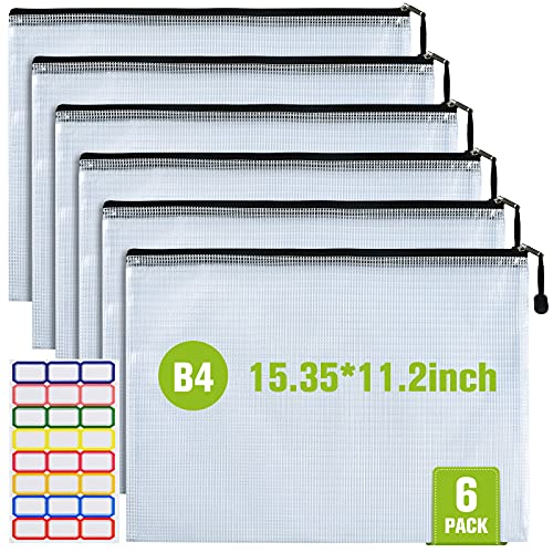 6PCS Mesh Zipper Pouch Bags: B4 Clear Zipper Pouches for Classroom, Black - color: Black, size: B4 (15.35×11.22 inch)