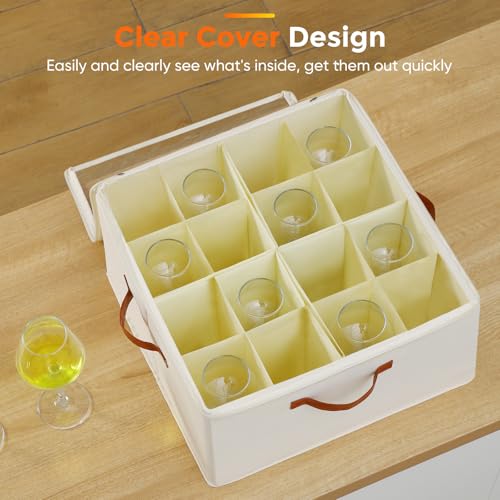 Foyego Wine Glass Storage Box, 2 Pack, Beige - color: Beige, size: 15.7"L x 15.7"W x 9.8"H-2 Pack