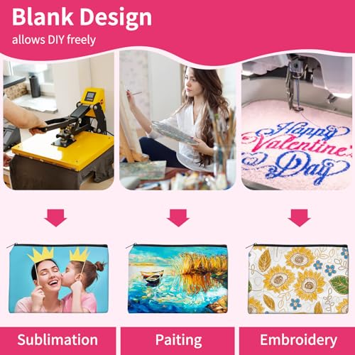 AMDAILY 24Pcs Sublimation Blank Canvas Makeup Bags, Bulk Blank Cosmetic Bag - color: White, size: 7.87 x 5.7Inch