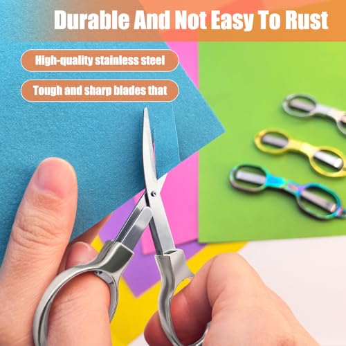 2PCS Folding Scissors, Portable Travel Scissor, Gift for Men Glasses Shaped Mini Shear Telescopic Cutter, Anti Rust Stainless Steel Scissors for Fishing Sewing Home Office-Silvery - color: Silvery
