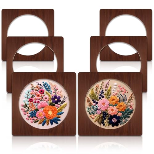 Wenqik 6 Pcs Wood Embroidery Frames for Display Cross Stitch 8'', Square - style: Square