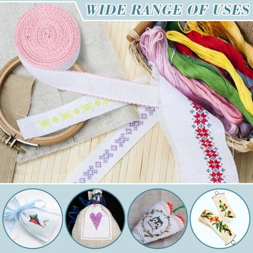 BENECREAT 14.8yd x 1.4in Aida Band with Pink Edge, Cross Stitch Fabric for Embroidery Needlework Bookmark DIY Crafts, 0.7mm Thick - color: Pink Edge