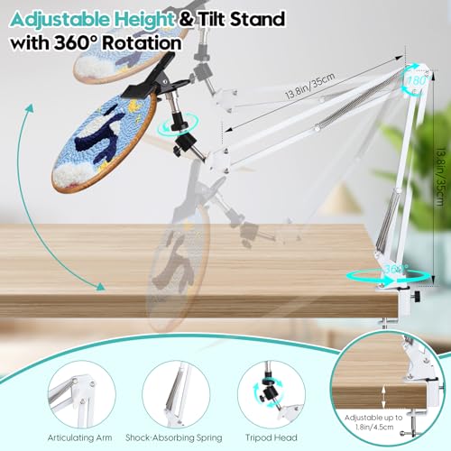 Embroidery Hoop Stand Adjustable Embroidery Stand Metal Embroidery Hoop Clamp Table Stand Suitable for Embroidery Hoops and Phone or Ipad(White) - style: White