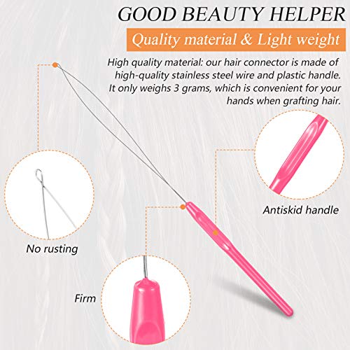 Chuangdi 20 Pieces Hair Extension Loop Needle Threader Pulling Hook Needle Bead Device for Hair or Feather Extensions Supplies, DIY Hook Tool Loop Tools(Pink) - color: Pink