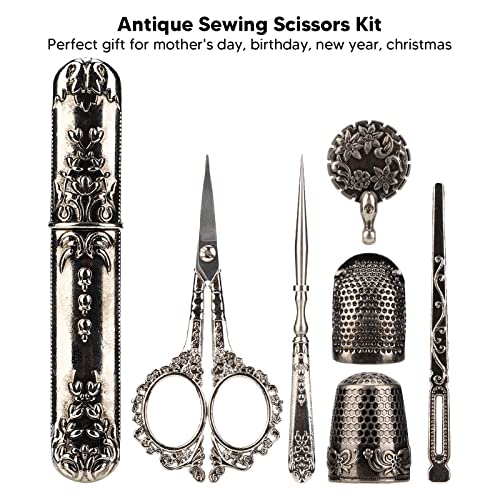 Vintage Embroidery Scissors Set, Stainless Steel with Wooden Case