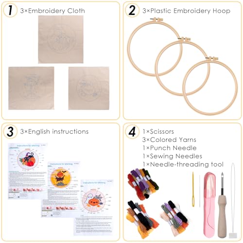Halloween Punch Needle Kit Beginner-3 Sets DIY Embroidery Starter Kits - color: 05-pumpkin