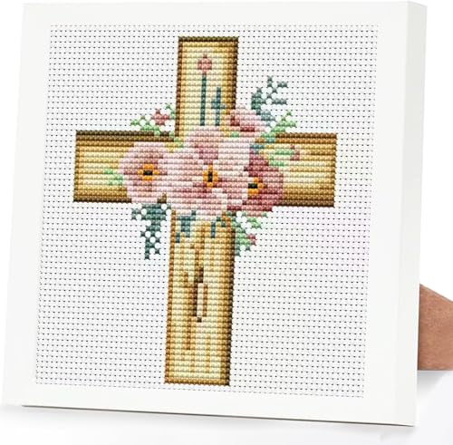 Cross Flower Stamped Cross Stitch Kits for Adults Beginners with Frame - color: Cross Flowers Clover Cross Stitch with Frame