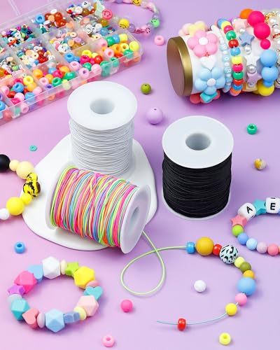 FIVEIZERO 2 Rolls 1.2mm White Elastic Bracelet String, 330 Ft - size: 1.2MM, style: White