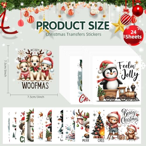 ZMRU 24 Sheets Vintage Christmas Rub On Transfers for Crafts, Rub On Transfers Christmas for Wood，Furniture Decals, Glass, Porcelain, Leather, Canvas, Fabric Projects,3 * 3inch(Animal Party) - color: Animal Party
