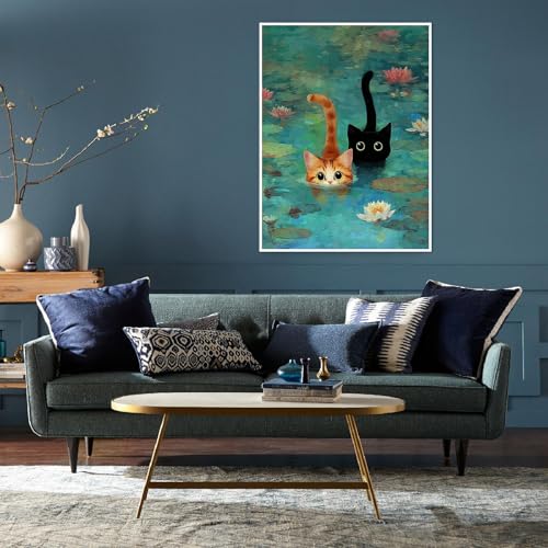 TCDZMYGS Stamped Cross Stitch Kits for Beginners-Pond Cat,12x16in - color: cross stitch-cat
