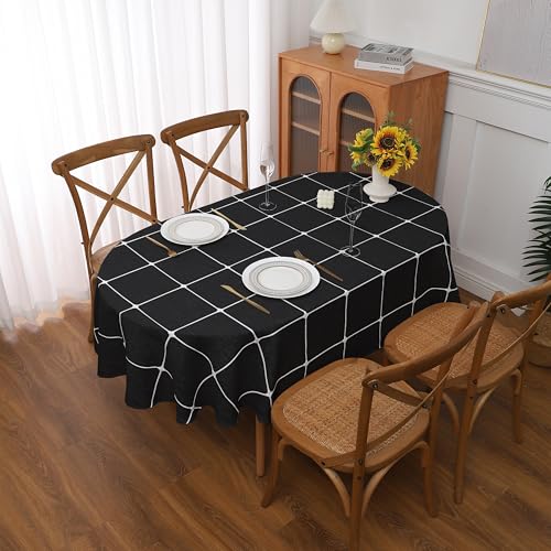 Gernaice Plaid Oval Tablecloth Checkered Table Cloth 60” x 102” Black - color: Black, size: 102" x 60" (Oval)