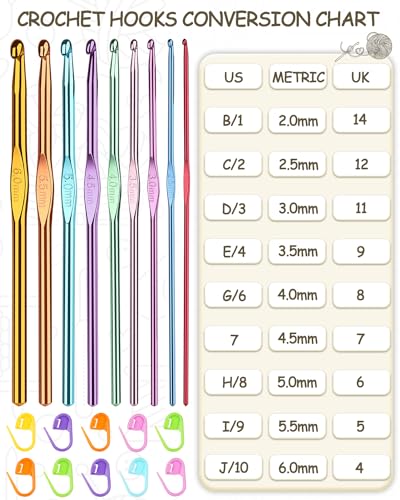 Coopay Crochet Hooks Set-19PCS Metal Crochet Needles with Stitch Markers - color: Multicolor Aluminum Hook Set