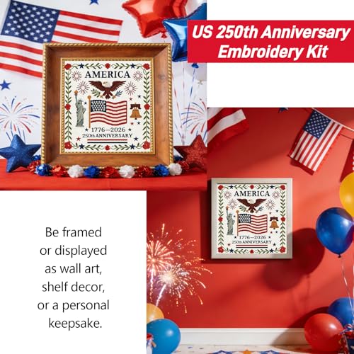 US 250th Anniversary Embroidery Kit, Patriotic Embroidery Kits for Beginner - color: 250th Anniversary