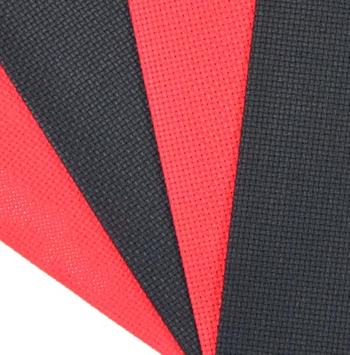 KCS 4 pc of 12" x 18"(30cmx45cm) 14CT Counted Cotton Aida Cloth Cross Stitch Fabric (Red+Black) - color: Red+black