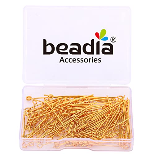 BEADIA 18K Gold Plated Open Eye Pins Non Tarnish 35mm 150pcs for Jewelry Making Findings - color: Open Eye Pins Gold, size: 35x0.7mm