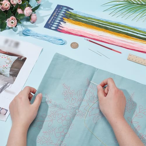 WEBEEDY DIY Embroidery Pillowcase Kit for Beginners,DIY Cushion Cover Cross Stitch Kit with Floral Pattern for Adults,Flower Decorative Pillow Cover Sewing Supplies for Home Decor,17x17/44x44cm(Blue)