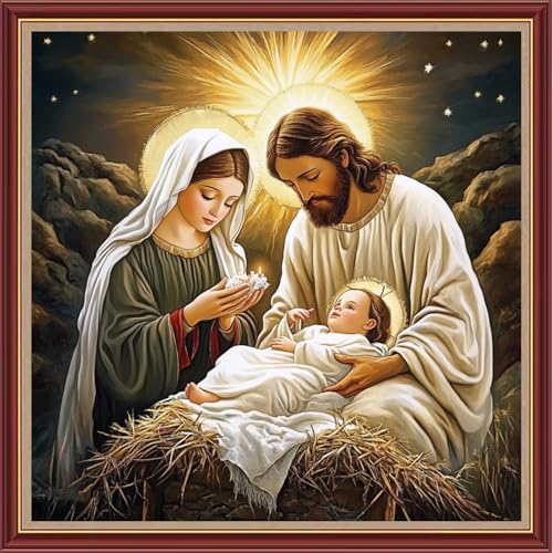 Funchey Counted Cross Stitch Kits for Adults Needlepoint Kits Unprinted Cross Stitching Embroidery Kit 11CT Cross Stitch Supplies&The Great Jesus was Born 18x18 inch - color: DIYCrafts15