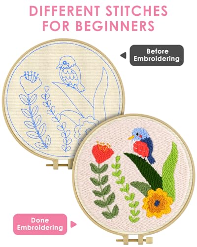 TINDTOP Punch Needle Kits, DIY Punch Embroidery Kits for Adults Beginner, Tool with Punch Needle Fabric, Hoops, Yarns and Sewing Needles (Set C) - color: Set C