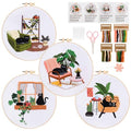 4 Sets Black Cat Embroidery Kit for Beginners with Tool Set Cat Pattern - color: Black Cat