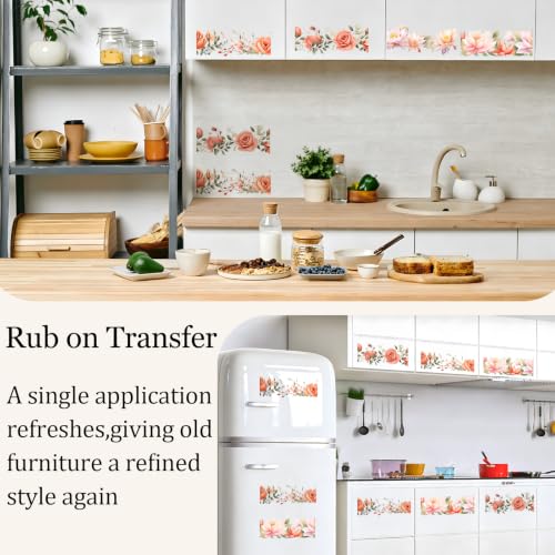 Rub On Transfer 4 Pcs Pink Floral Transfer Sticker for Furniture