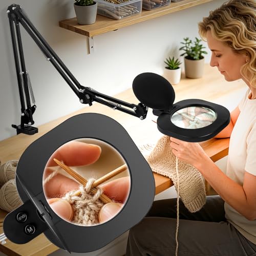 HITTI 2200 Lumens 15X Magnifying Glass with Light and Clamp, 5-Inch Glass - size: 15X 5Inch Large Glass
