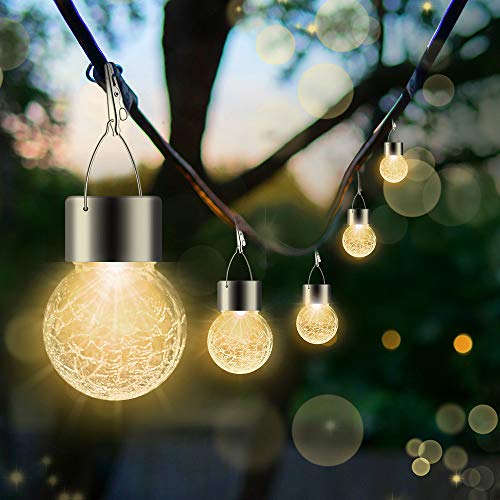 Solar Outdoor Lights Decorative 12 Pack, Hanging Solar Garden Lights Waterproof, Solar Powered Globe Cracked Glass Ball Lantern for Yard Patio Fence Tree Umbrella Holiday Decoration, Warm White - color: Warm White, size: 12