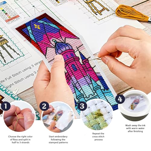 ORIGACH 6 Set Fantasy Stained Glass Cross Stitch Bookmark Kit for Beginner - style: Fantasy Stained Glass