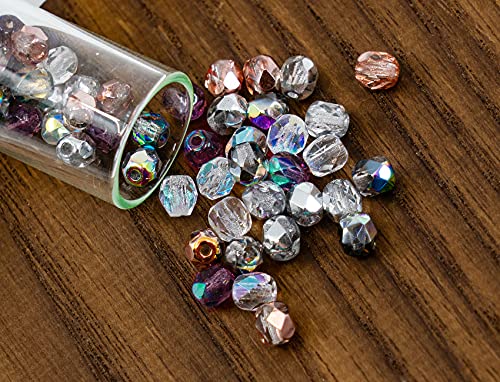 0.88 oz (25g, Approx. 300pcs) Mix of Faceted Fire Polished Pressed Czech Glass Beads 4mm (0.16in), Warm Color Mix Transparent - color: Mix 01 Warm Transparent