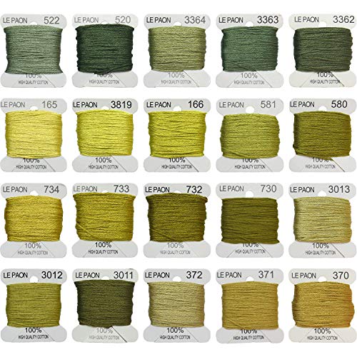 Premium Rainbow Color Embroidery Floss bobbins - Cross Stitch Threads - Friendship Bracelets Floss - Crafts Floss - 20 Bobbins Per Pack Embroidery Floss, Light Moss Green,Gradient - color: 522-370