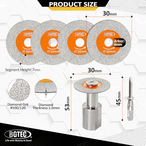 BGTEC Diamond Mini Glass Cutting Saw Blade 5PCS 1 3/16" (30MM) Tile Cutter - size: 30MM*5