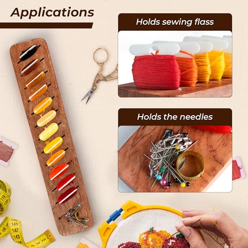 Savina Hardwood Bobbin Rack Organizer, 12-Slot Magnetic Spool Holder for Embroidery Floss, Sewing Thread Boards, Cross Stitch Storage (Wooden Thread Organizer ONLY)