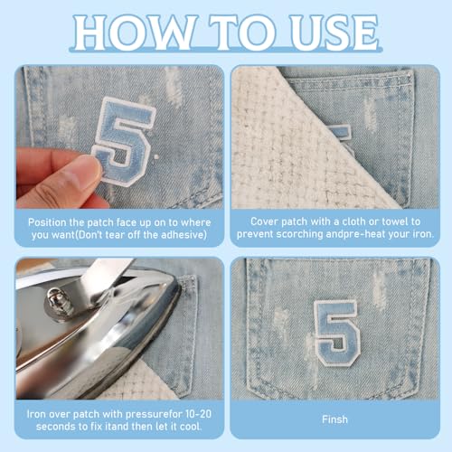 72PC Iron On Letters & Numbers Patches for Tote Bags Clothing Light Blue - color: Light Blue, size: Letters & Numbers