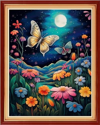 Funxvoot Stamped Cross Stitch Kits Beginners Full Range of Embroidery Kits for Adults 11CT Embroidery Patterns Needlepoint Kits Printed Cross Stitch Kits-Butterfly Night Scenery 16x20 inch - color: Craftsstyle19