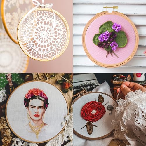 PATIKIL 2 Pieces 5 Inch Embroidery Hoops Round Adjustable Beach Wood Circle Cross Stitch Hoop Ring Bulk for Embroidery Art Craft Handy Sewing Decoration - size: 5 Inch