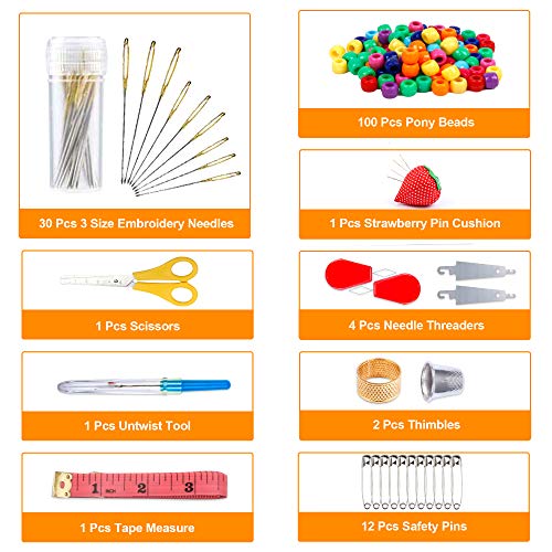 INSCRAFT 403 Pack Embroidery Kits for Adults, 250 Colours Embroidery Threads, Cross Stitch Kits for Beginners Bracelet and Craft Making, 153 Pcs Cross Stitch Tool, 4-Tier Transparent Craft Storage Box
