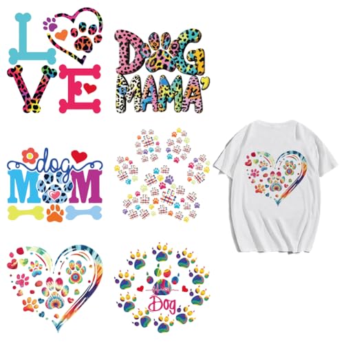 arricraft 6 Pcs Iron on Decals Patches, 6 Sizes Pet Paw Prints Iron on Stickers Colorful Leopard Print Heat Transfer Stickers Bone Dog Washable Patches for DIY Clothes Decor - size: 8.7 Inch Long, style: Pet Paw Prints