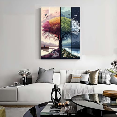 Tree Stamped Cross Stitch Kits for Beginners Adults,Landscape Dimensions Needlepoint Art Crafts,Counted Cross Stitch Kits Embroidery Kits for Beginners Adults for Home Decor 11.8x15.7inch - color: Cross Stitch-1011-4