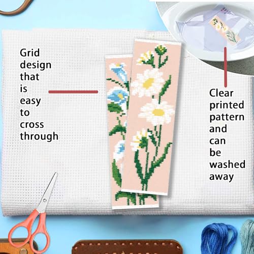 FREEBLOSS 6 Set Cross Stitch Bookmark Kit 6-Colored Flowers Pattern Stamped Cross Stitch Kit 11CT Embroidery Kits with Instructions for Beginners Adult 20x6cm/8x2.4inch - style: Flower Branches 2