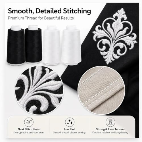 ilauke White & Black Sewing Thread 3000 Yards Each, 40S/2, 4 Large Cones - color: Black & White