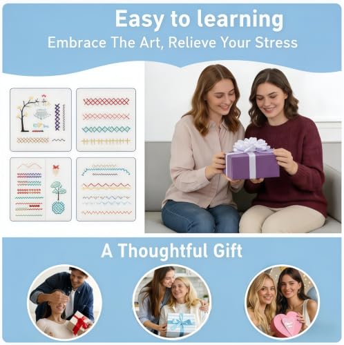 SanQiuShe Stitch Book, Embroidery Stitch Book, DIY Sewing Books, Embroidery Books of Stitches,97 PCS Beginner Embroidery Kit, Portable All-in-One Hand Embroidery Book for Adults & DIY Craft Lovers