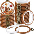 Fiwochic 30 Pcs 3.6 Inch Mini Embroidery Hoops Bulk Walnut Wood Color