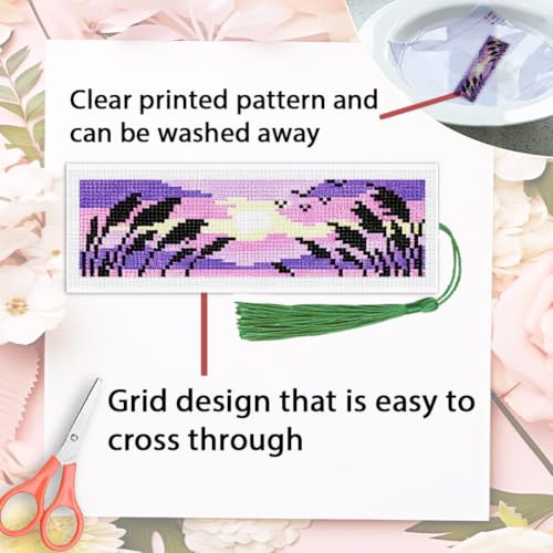ACRNIGHEET 6PCS Cross Stitch Bookmark Kit for Beginner Stamped Cross Stitch Kits for Adults Horizontal DIY Tassel Embroidery Bookmark Kits Needlepoint Kit with Instructions Craft Gift 8.5''x3'' 11CT - style: Horizontal Scenery with Tassel